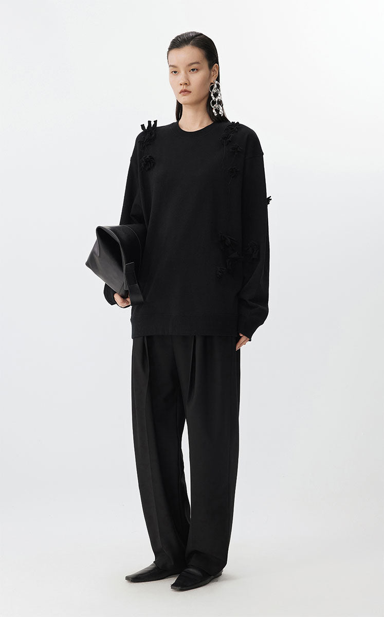Sweatshirt/ JNBY 3D Floral Fringe Sweatshirt black