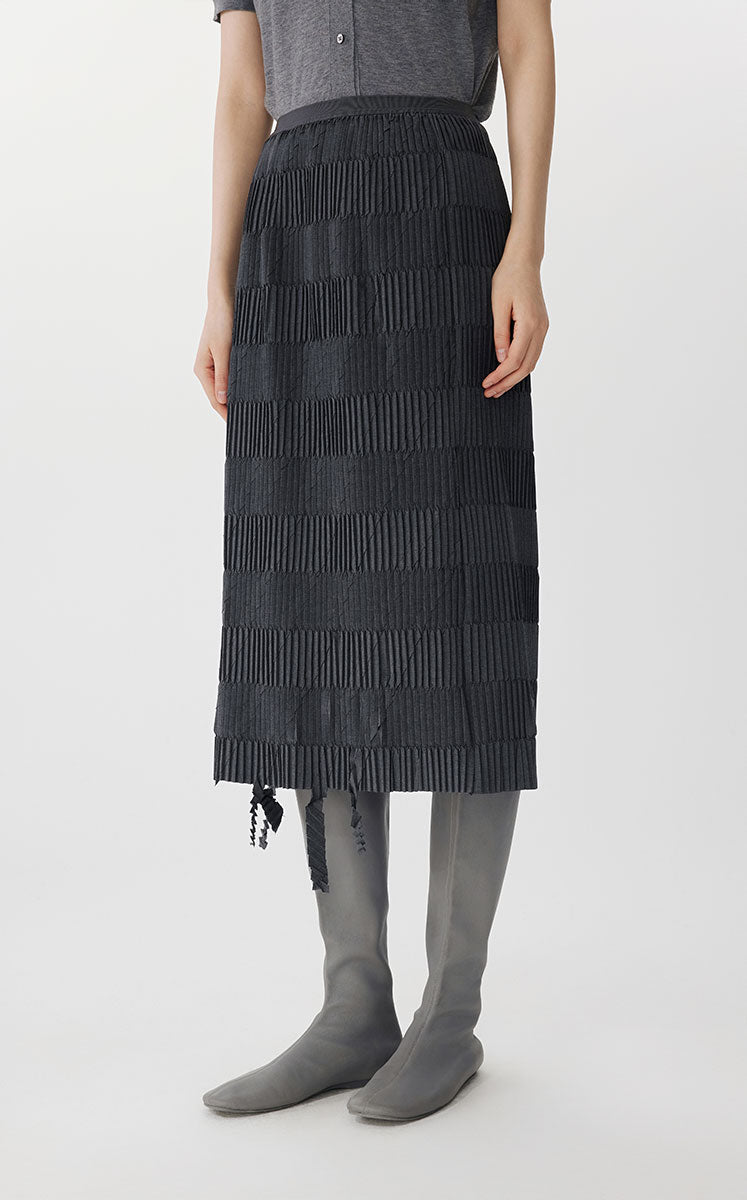 Skirt / JNBY Textured Pleated Midi Skirt Grey