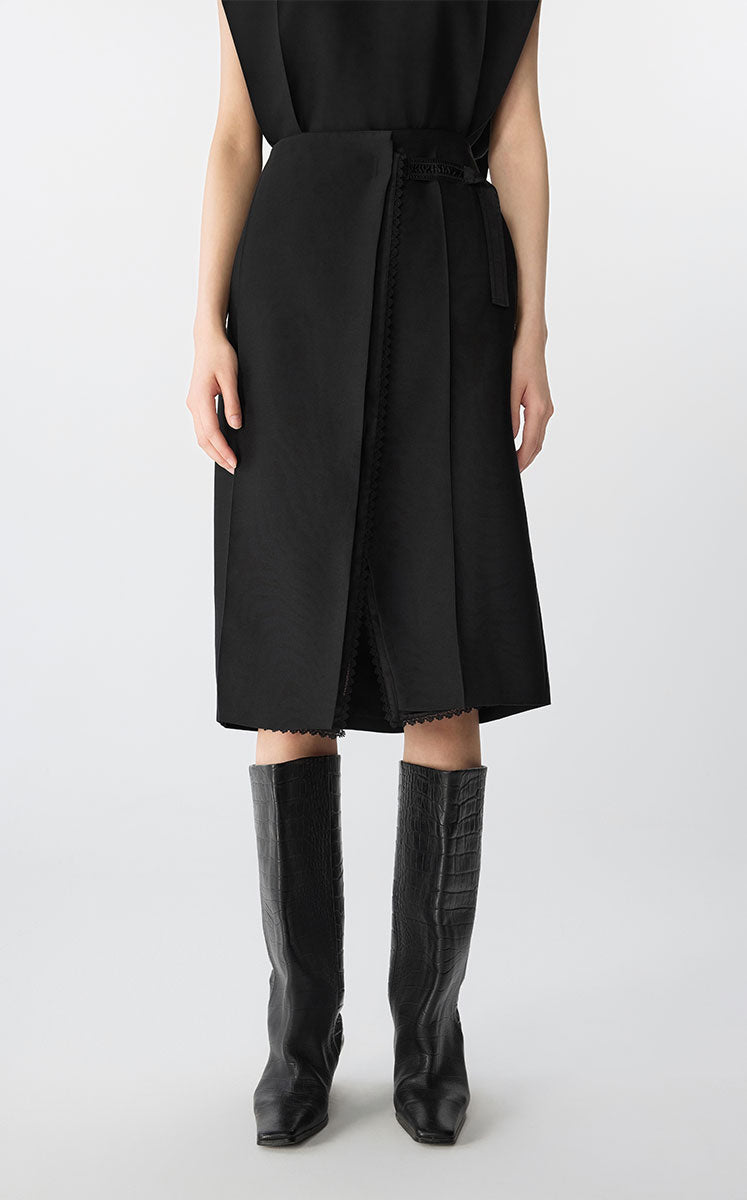 Skirt / JNBY Wool-Silk Layered Midi Skirt Black