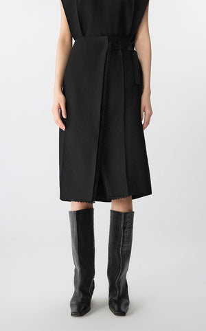 Skirt / JNBY Wool-Silk Layered Midi Skirt Black