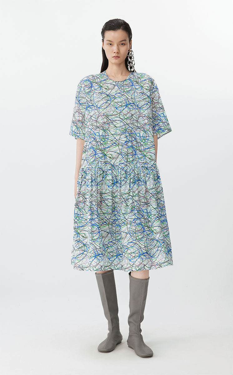 Dress / JNBY Urban Line Print Silk-viscose Dress Blue