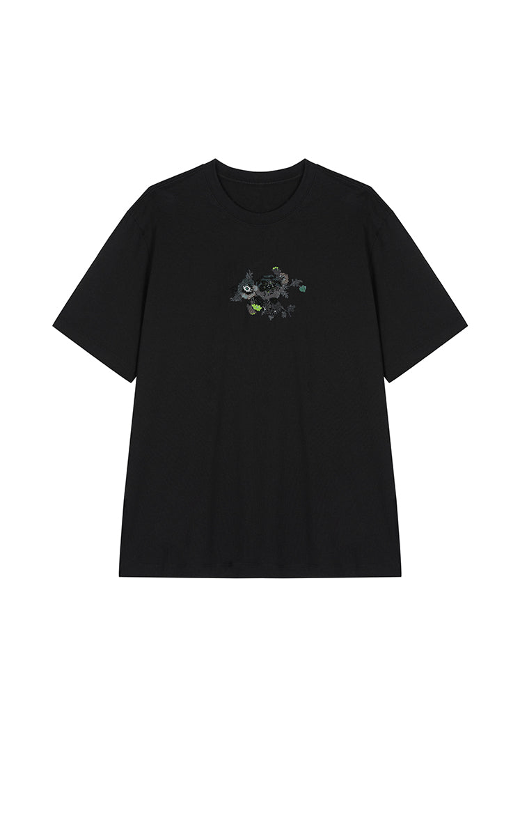 T-Shirt / JNBY Beaded Floral Cotton Tee Black