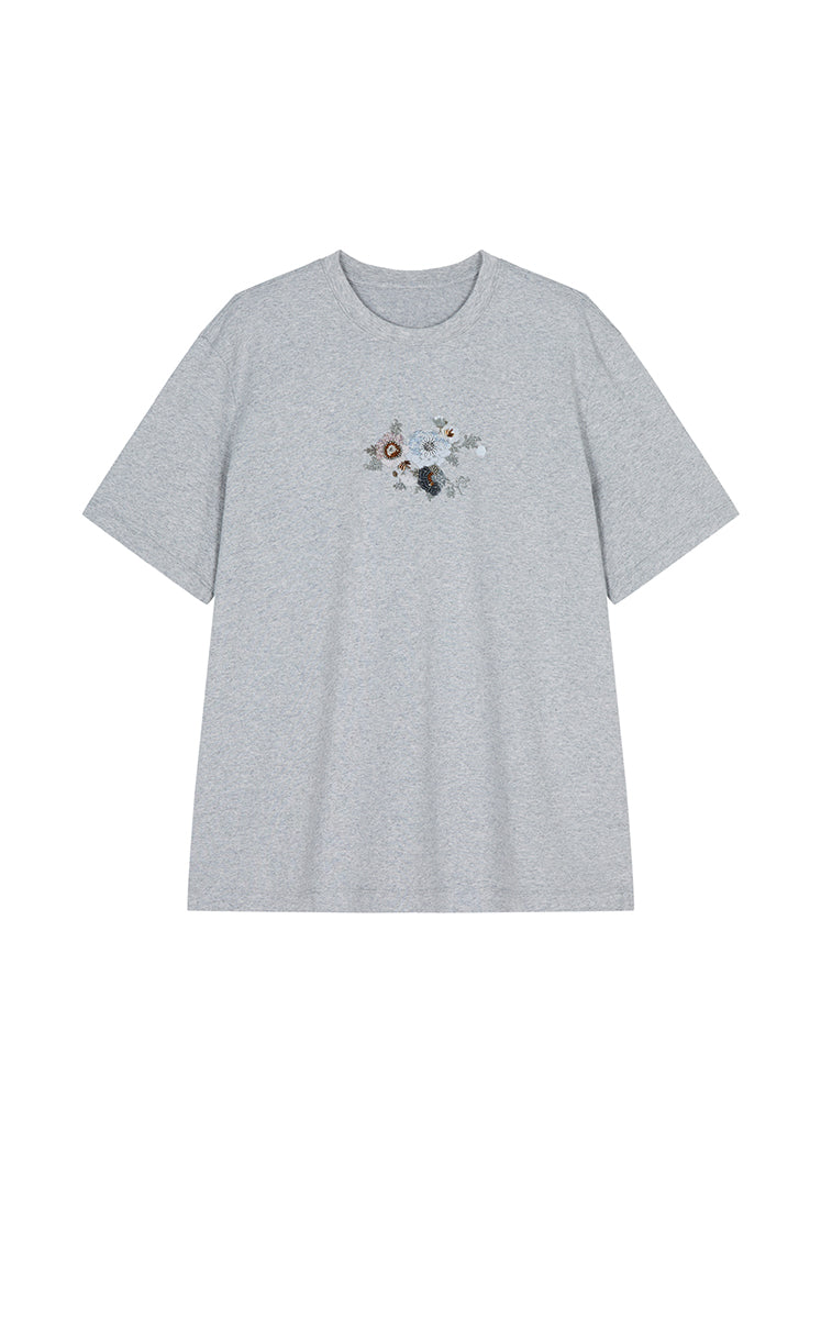 T-Shirt / JNBY Beaded Floral Cotton Tee Grey