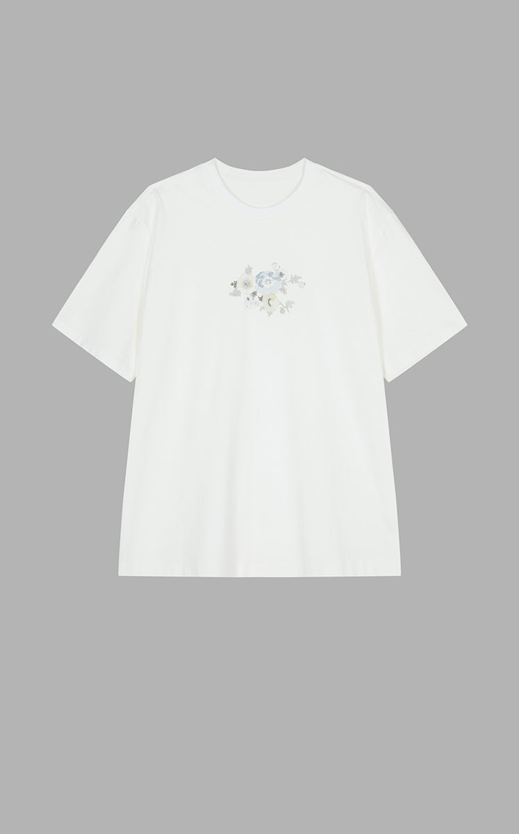 T-Shirt / JNBY Beaded Floral Cotton Tee White