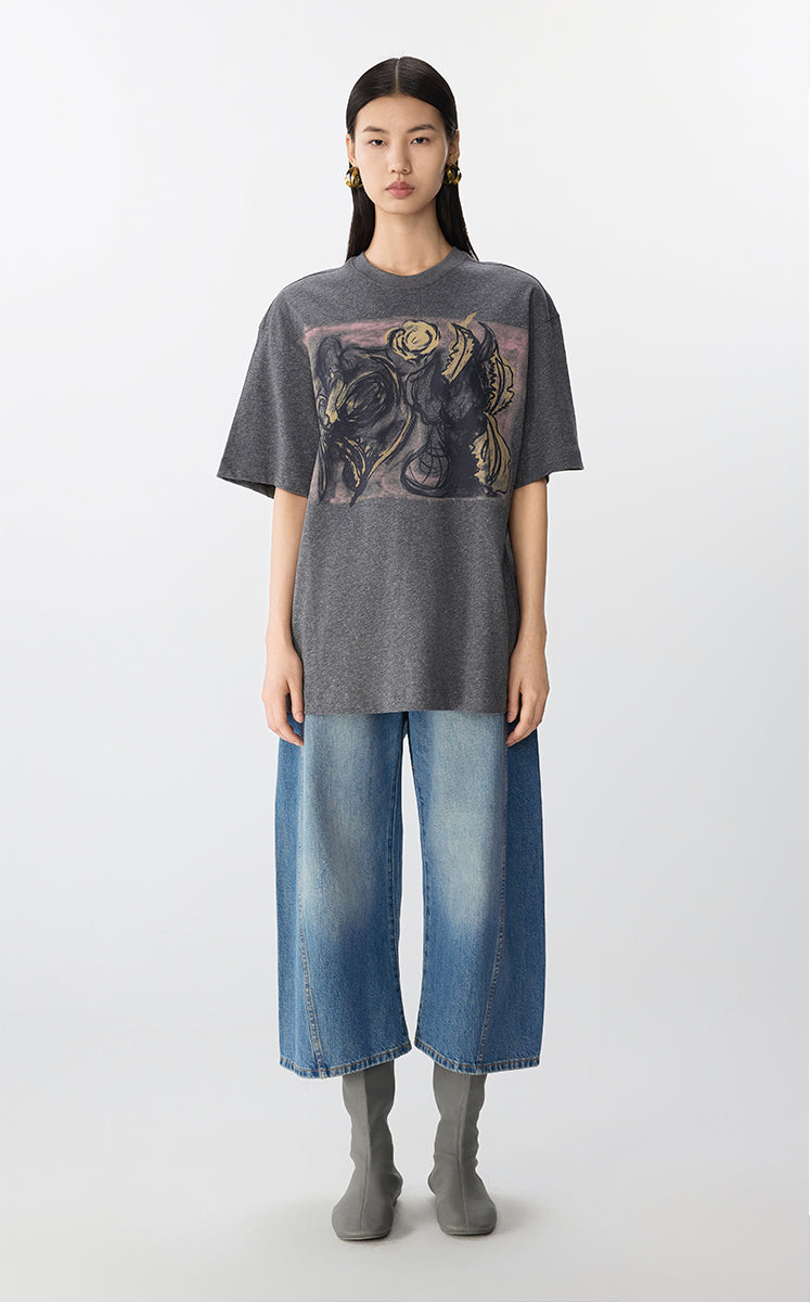 T-shirt / JNBY Oversized Cotton Tee with Floral Print Grey