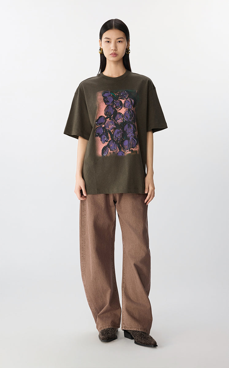 T-shirt / JNBY Oversized Cotton Tee with Floral Print Brown