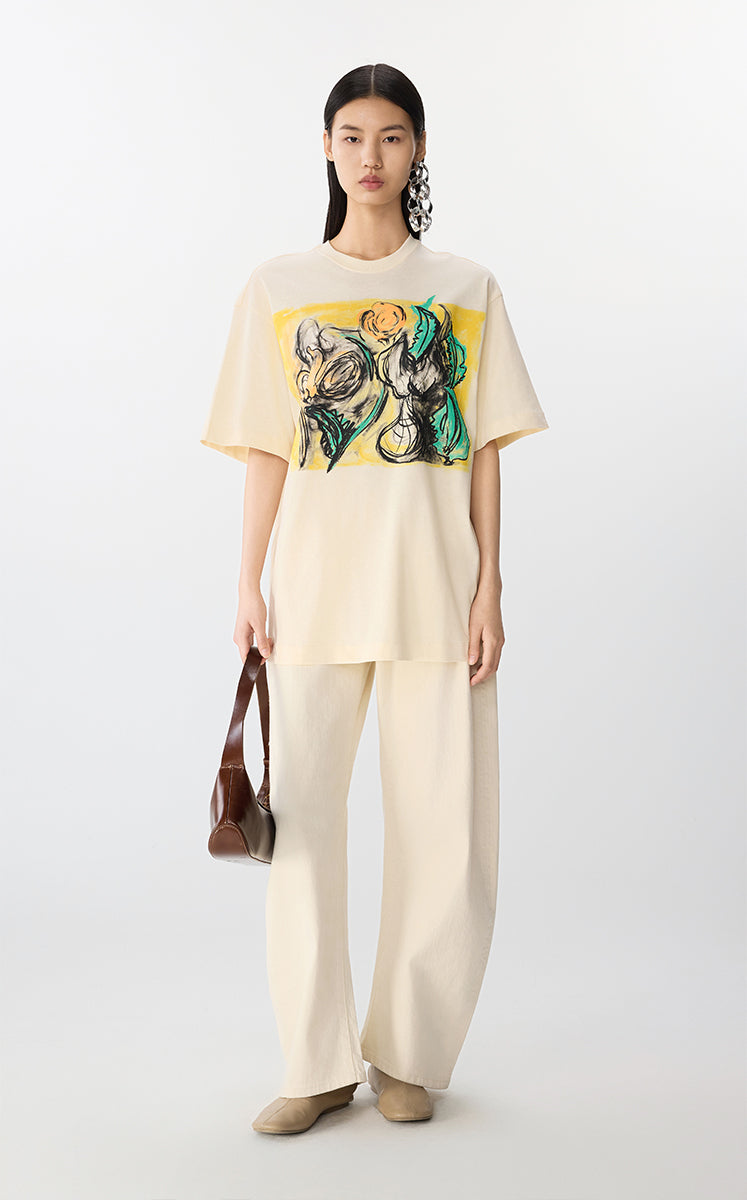 T-shirt / JNBY Oversized Cotton Tee with Floral Print Yellow