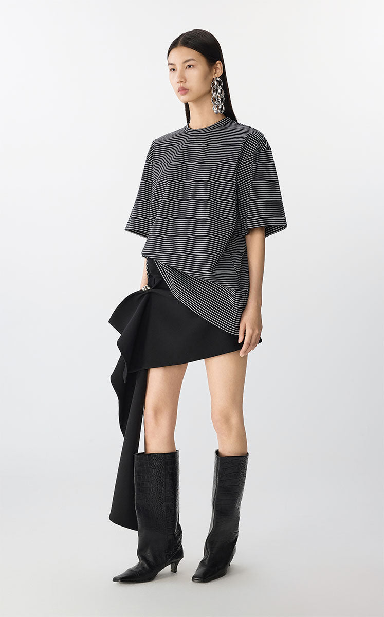 T-Shirt / JNBY Oversized Stripe Cotton Tee Black