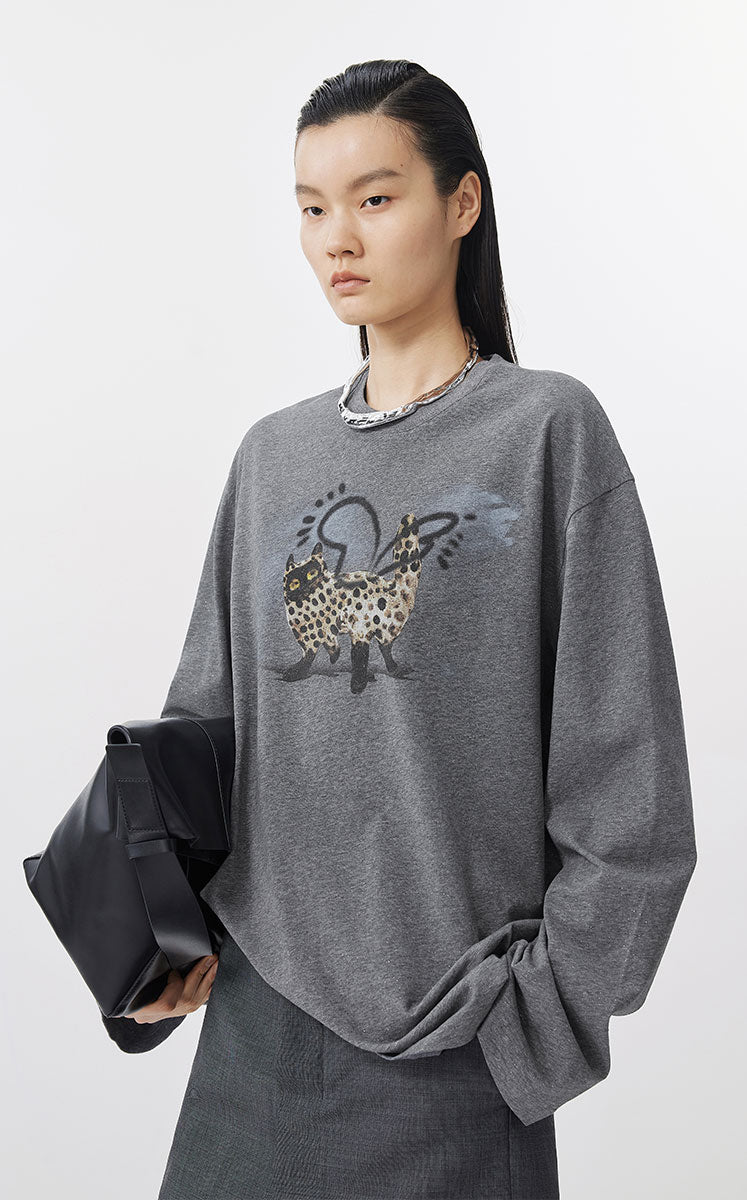 T-Shirt / JNBY Relaxed-Fit Ceramic Cat Long Sleeve Tee
