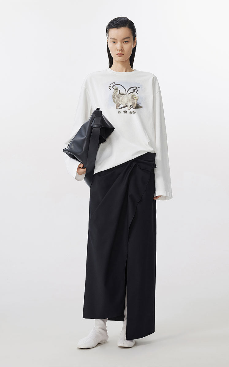 T-Shirt / JNBY Relaxed-Fit Ceramic Cat Long Sleeve Tee White