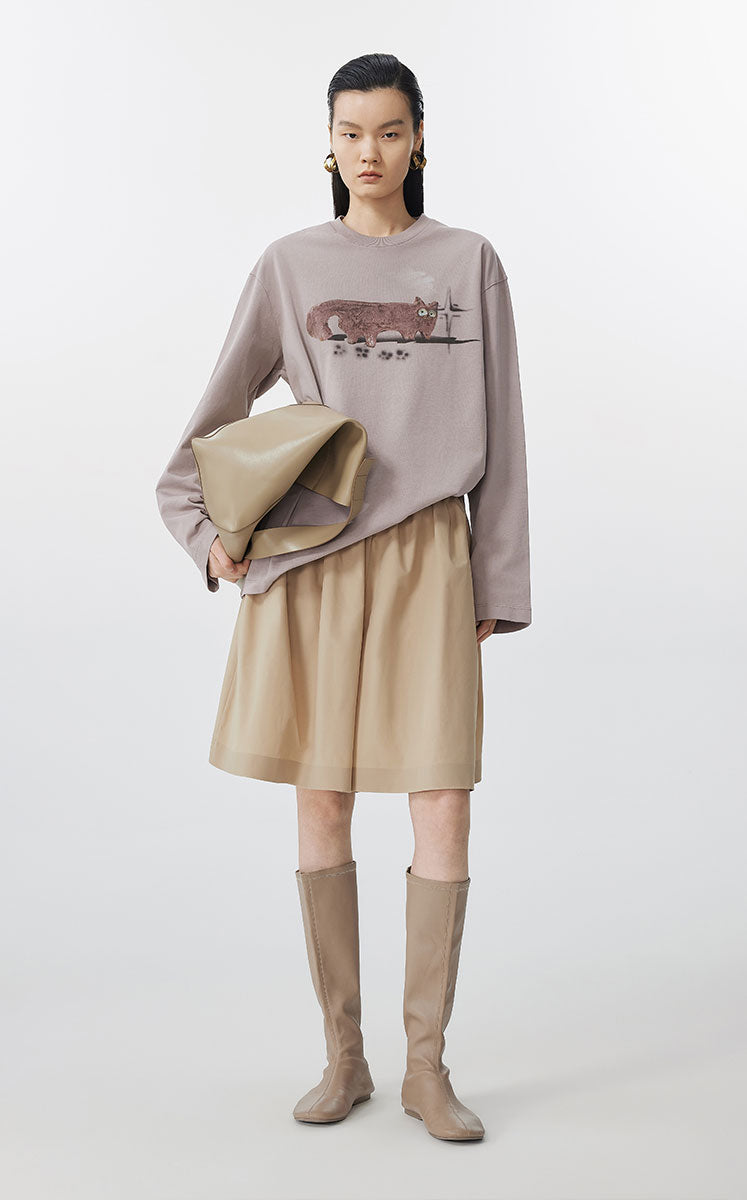 T-Shirt / JNBY Relaxed-Fit Ceramic Cat Long Sleeve Tee Pink