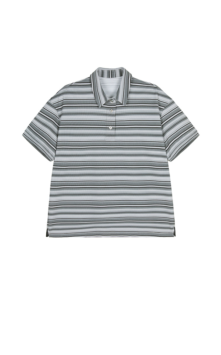 T-Shirt / JNBY Striped Cotton Relaxed Polo Tee