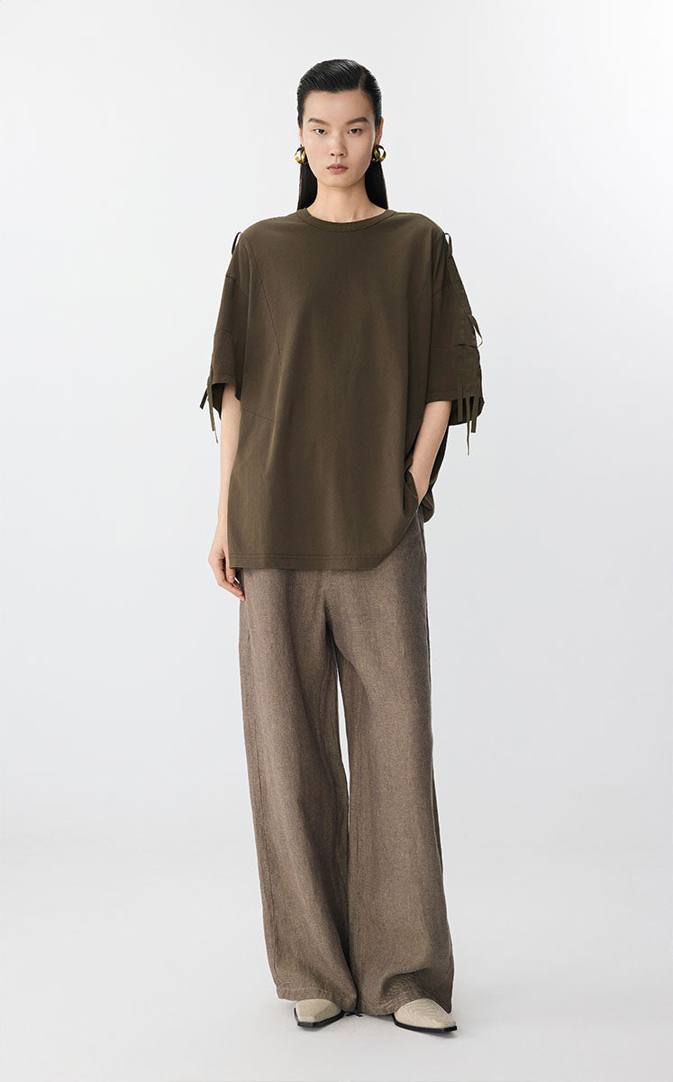 T-Shirt / JNBY Oversized Cotton Tie-Detail Tee Green