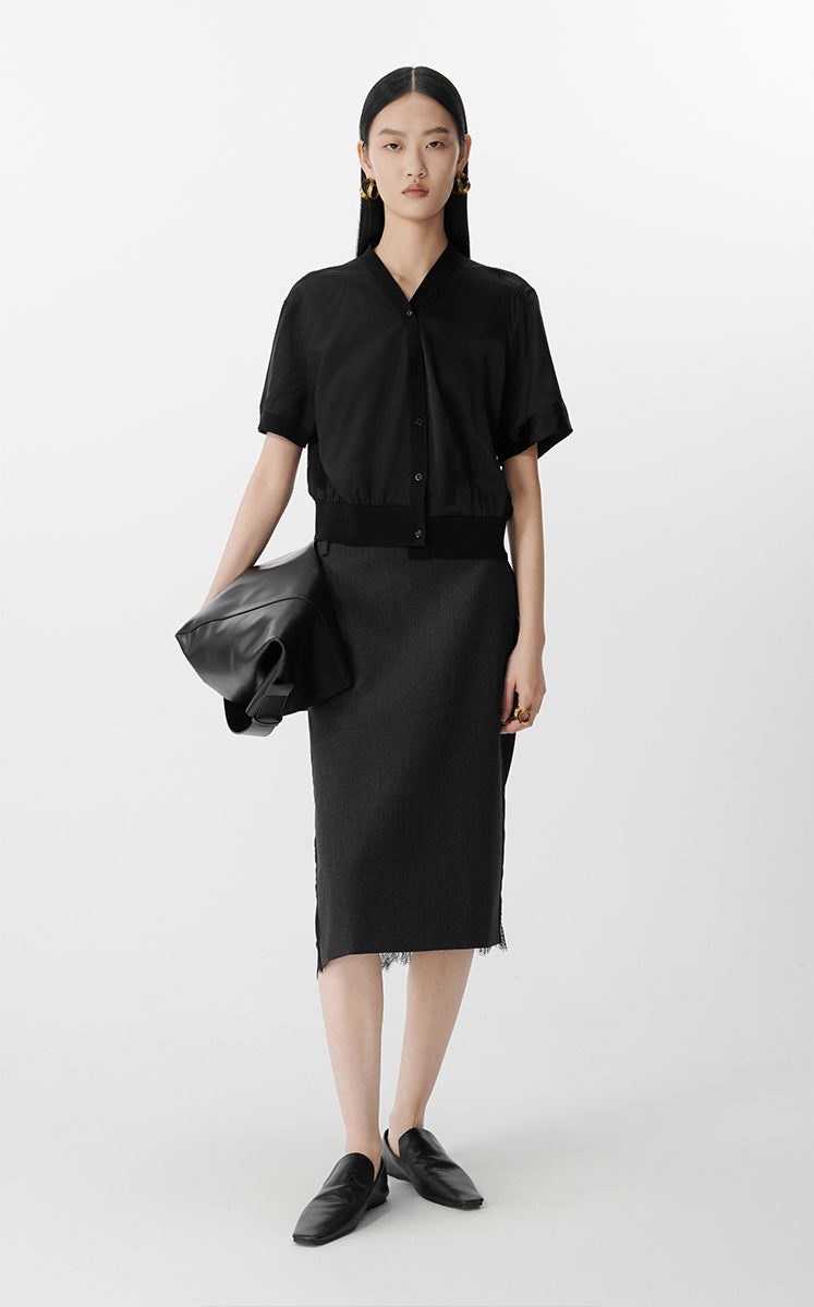 Shirt / JNBY Asymmetric Silk Panel Shirt Black