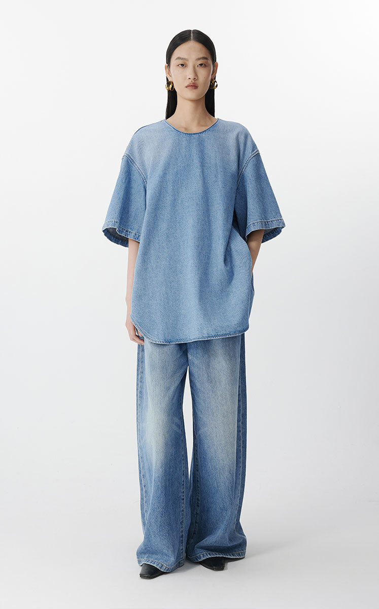 Shirt / JNBY Oversized Cotton Hemp Denim Top Blue