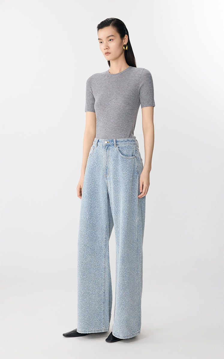Sweater / JNBY Fitted Wool Short Sleeve Sweater