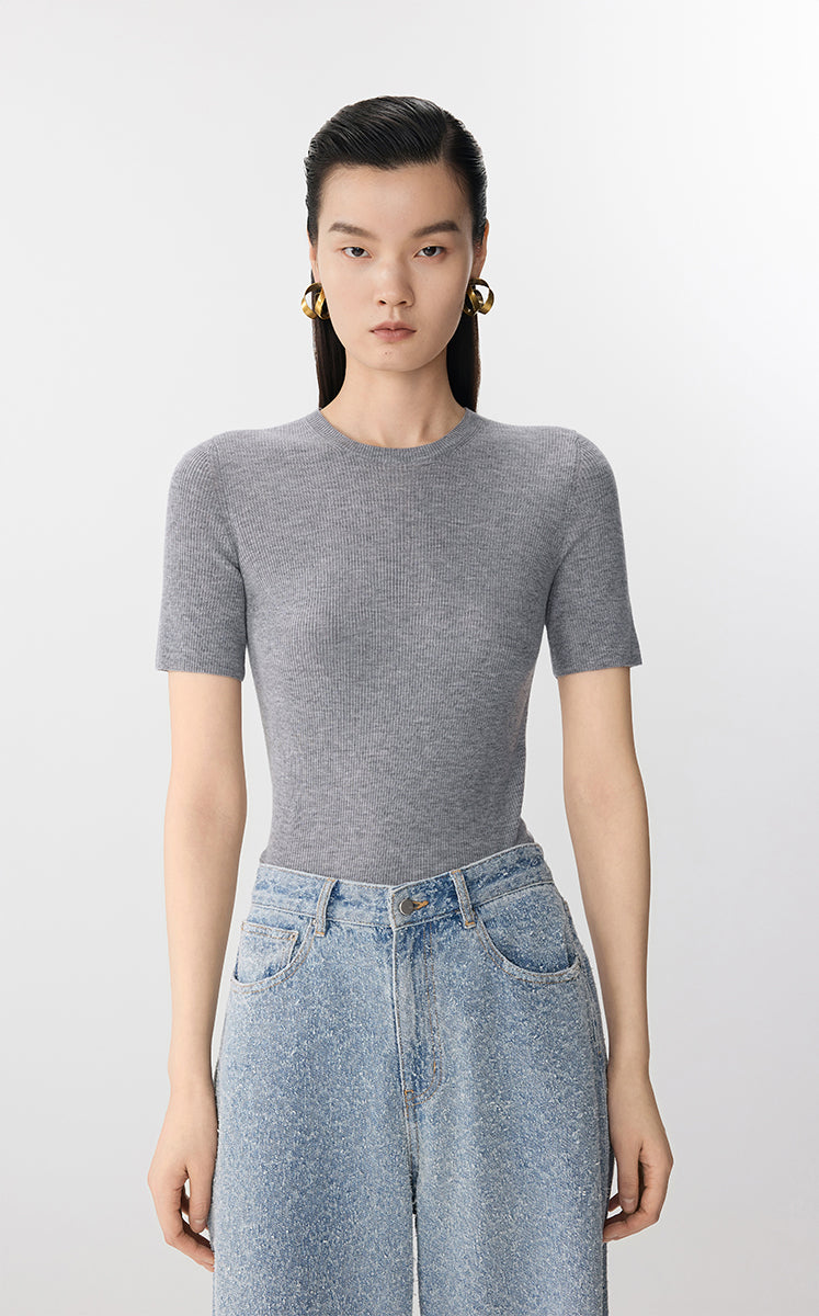 Sweater / JNBY Fitted Wool Short Sleeve Sweater