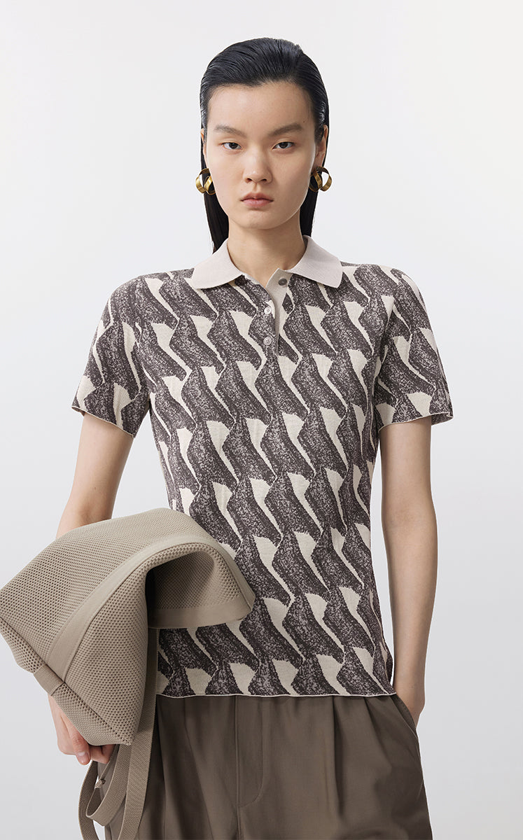 Sweater / JNBY Jacquard Pattern Short Sleeve Knit Top