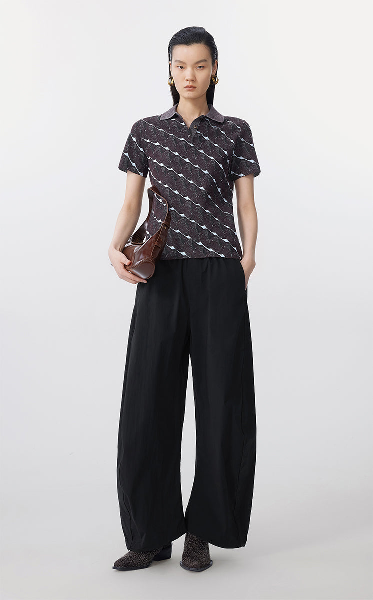Sweater / JNBY Jacquard Pattern Short Sleeve Knit Top Brown