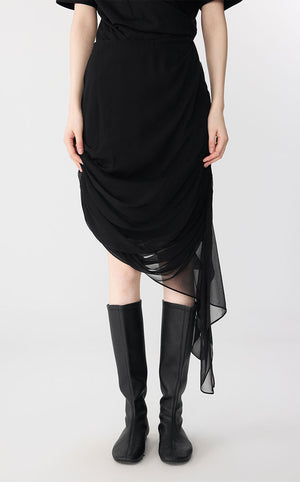 Skirt / JNBY Asymmetric Silk Pleated Skirt Black