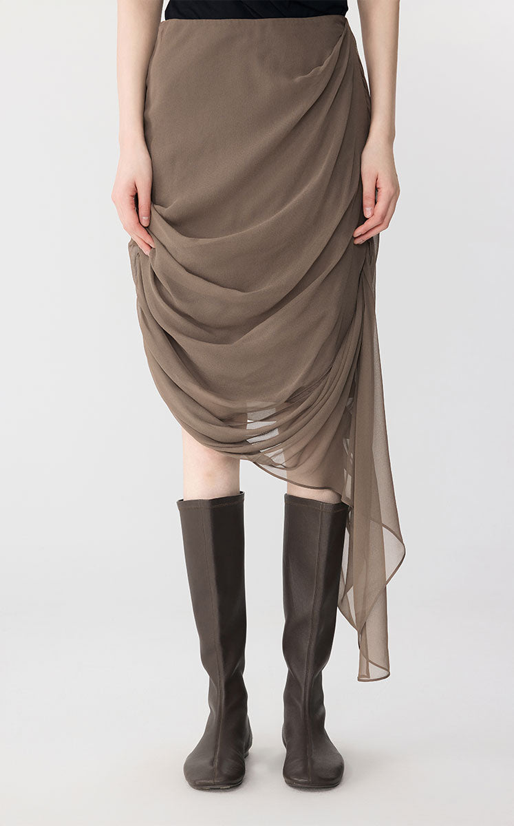 Skirt / JNBY Asymmetric Silk Pleated Skirt Green