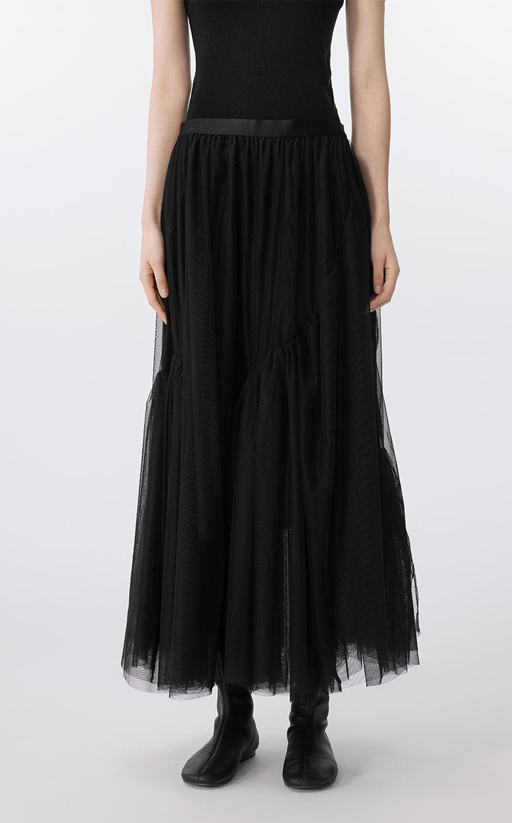 Skirt / JNBY Sheer Mesh Ruffle Hem Skirt