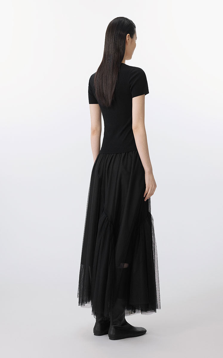 Skirt / JNBY Sheer Mesh Ruffle Hem Skirt