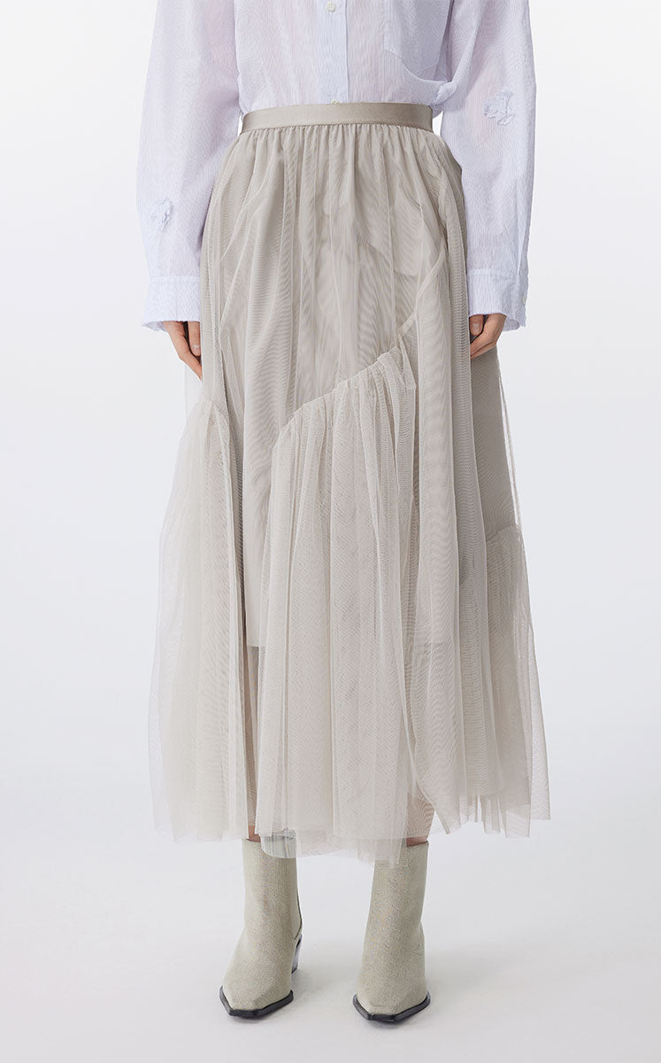 Skirt / JNBY Sheer Mesh Ruffle Hem Skirt Grey