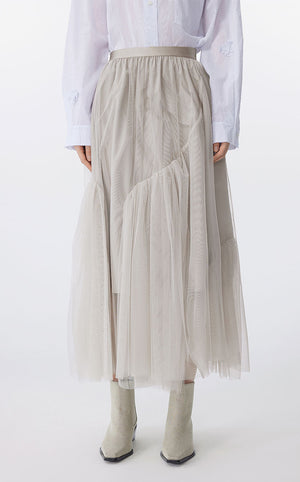 Skirt / JNBY Sheer Mesh Ruffle Hem Skirt Grey