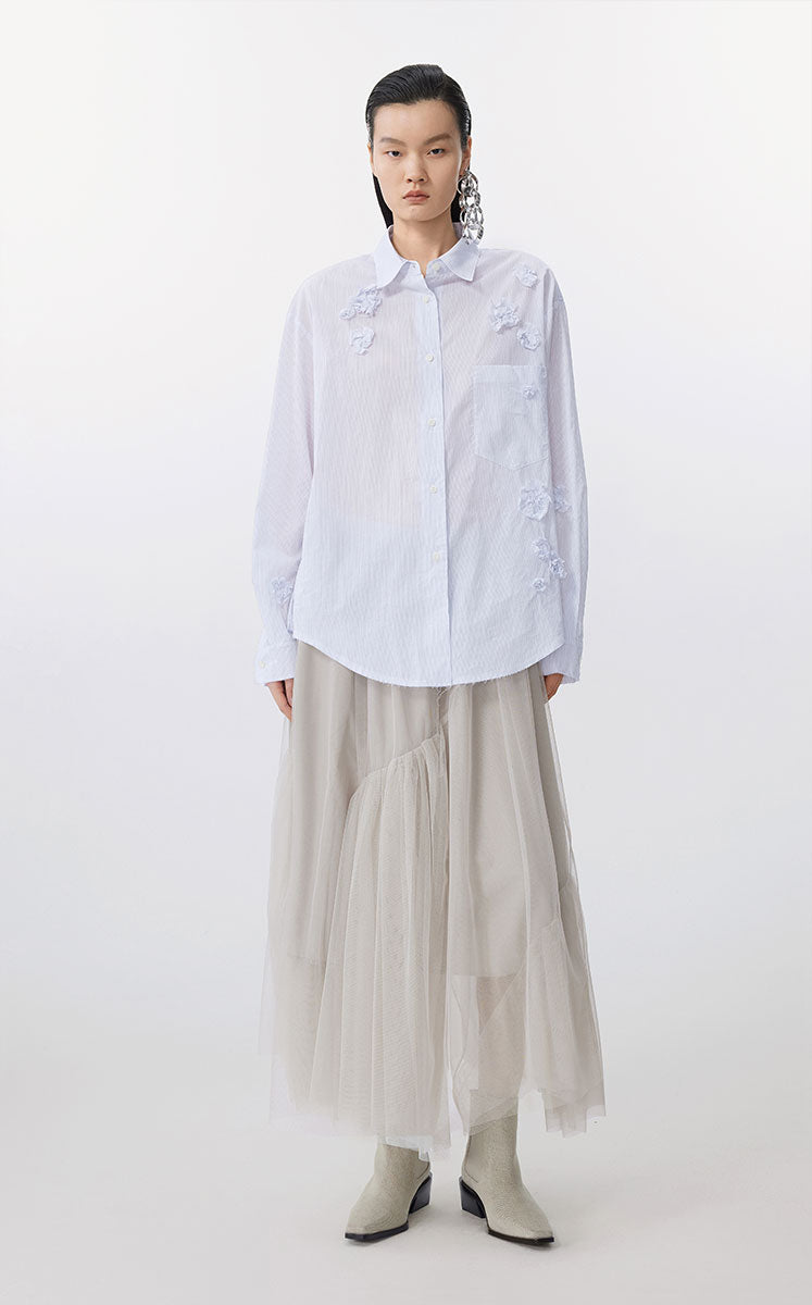 Skirt / JNBY Sheer Mesh Ruffle Hem Skirt