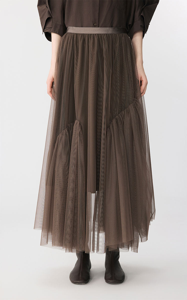 Skirt / JNBY Sheer Mesh Ruffle Hem Skirt Brown