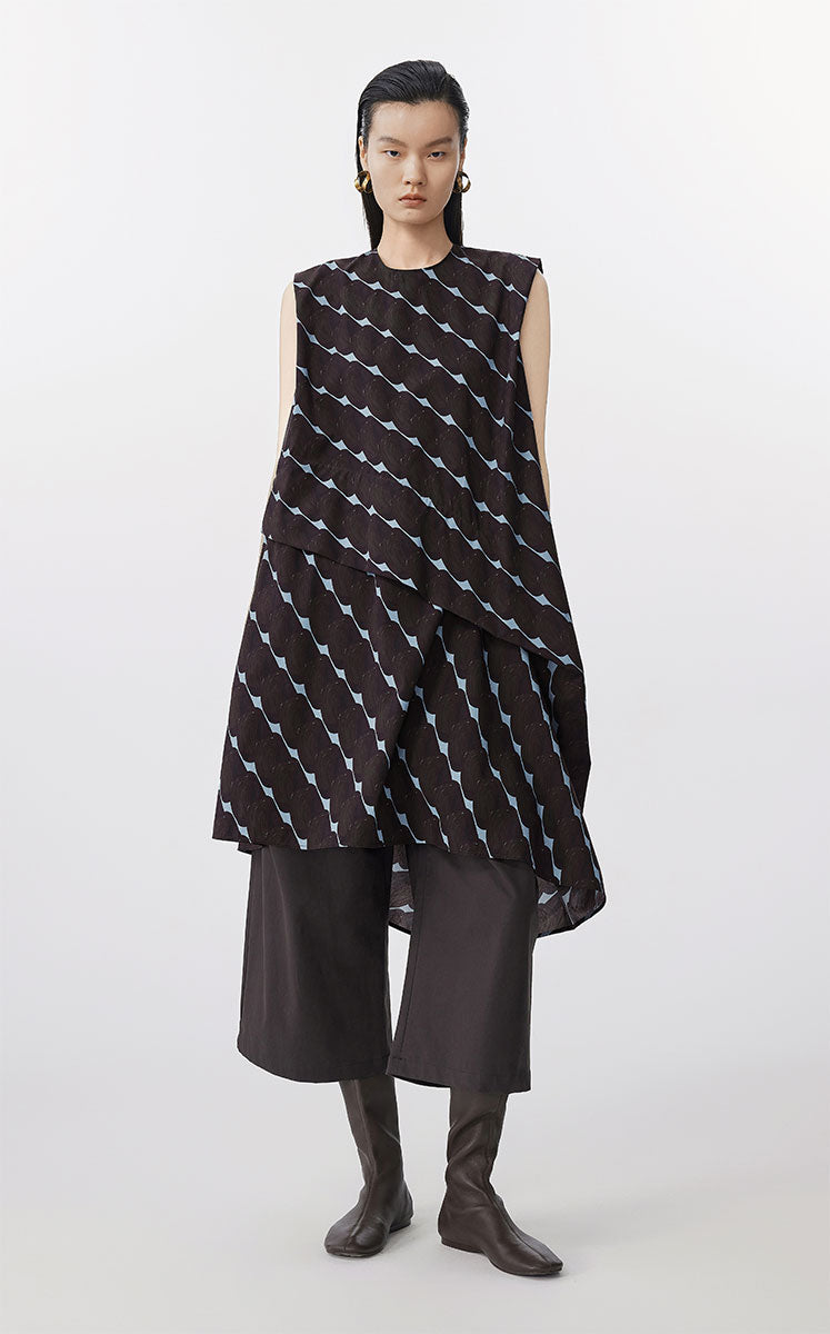 Dress / JNBY Geometric Print Sleeveless Dress Dark Brown
