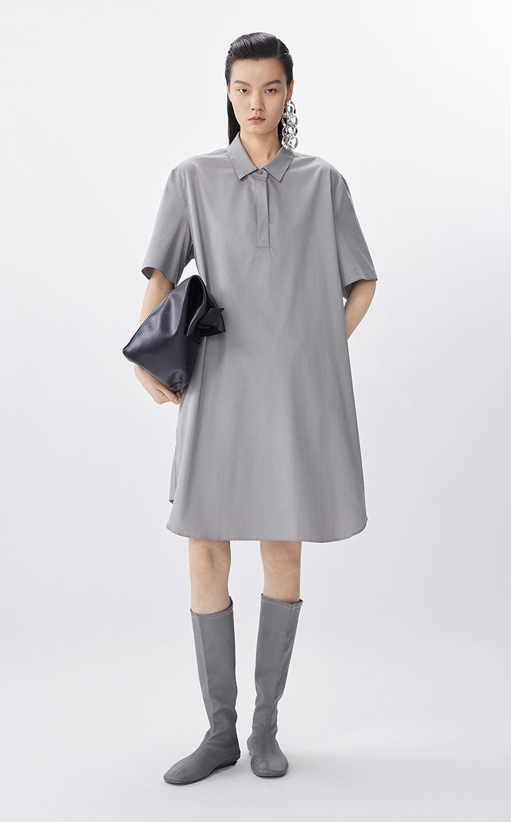 Dress / JNBY A-Line Cotton Short Sleeve Polo Dress Grey