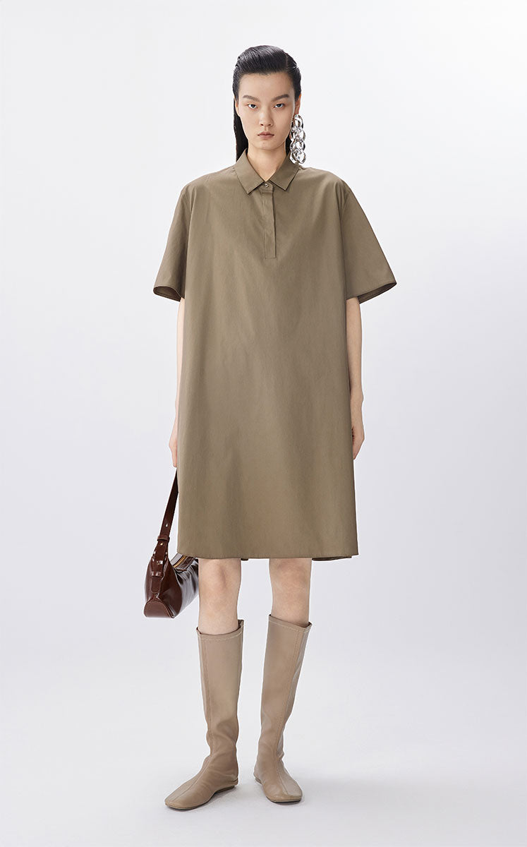 Dress / JNBY A-Line Cotton Short Sleeve Polo Dress Brown