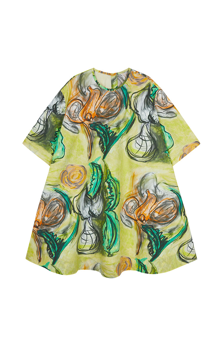 Dress / JNBY Hand-Painted Floral A-Line Cotton Dress