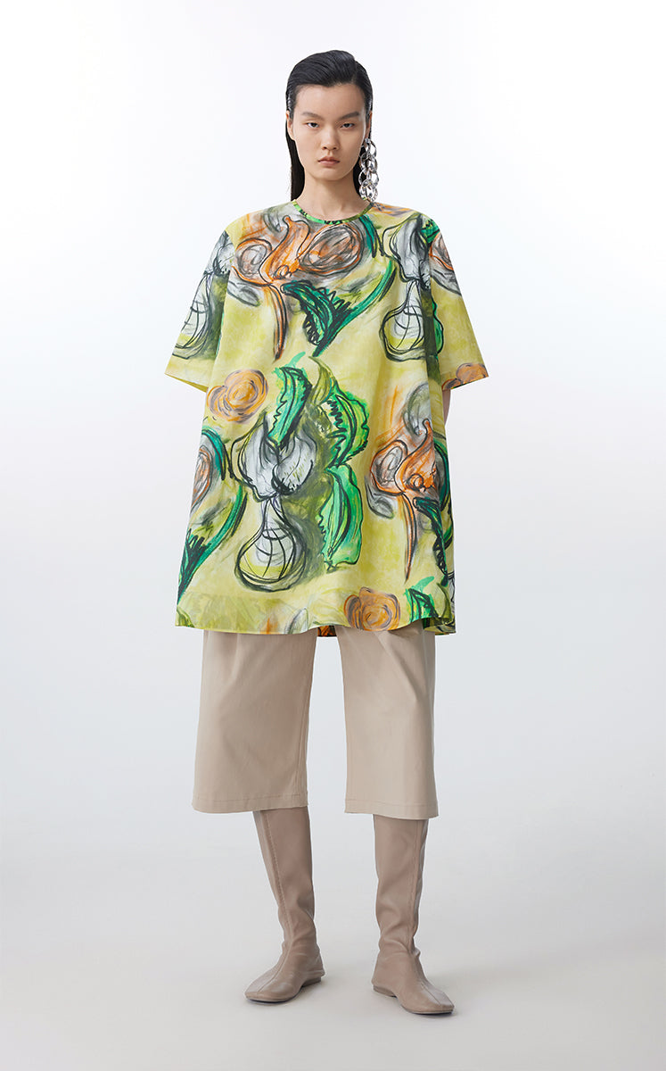 Dress / JNBY Hand-Painted Floral A-Line Cotton Dress