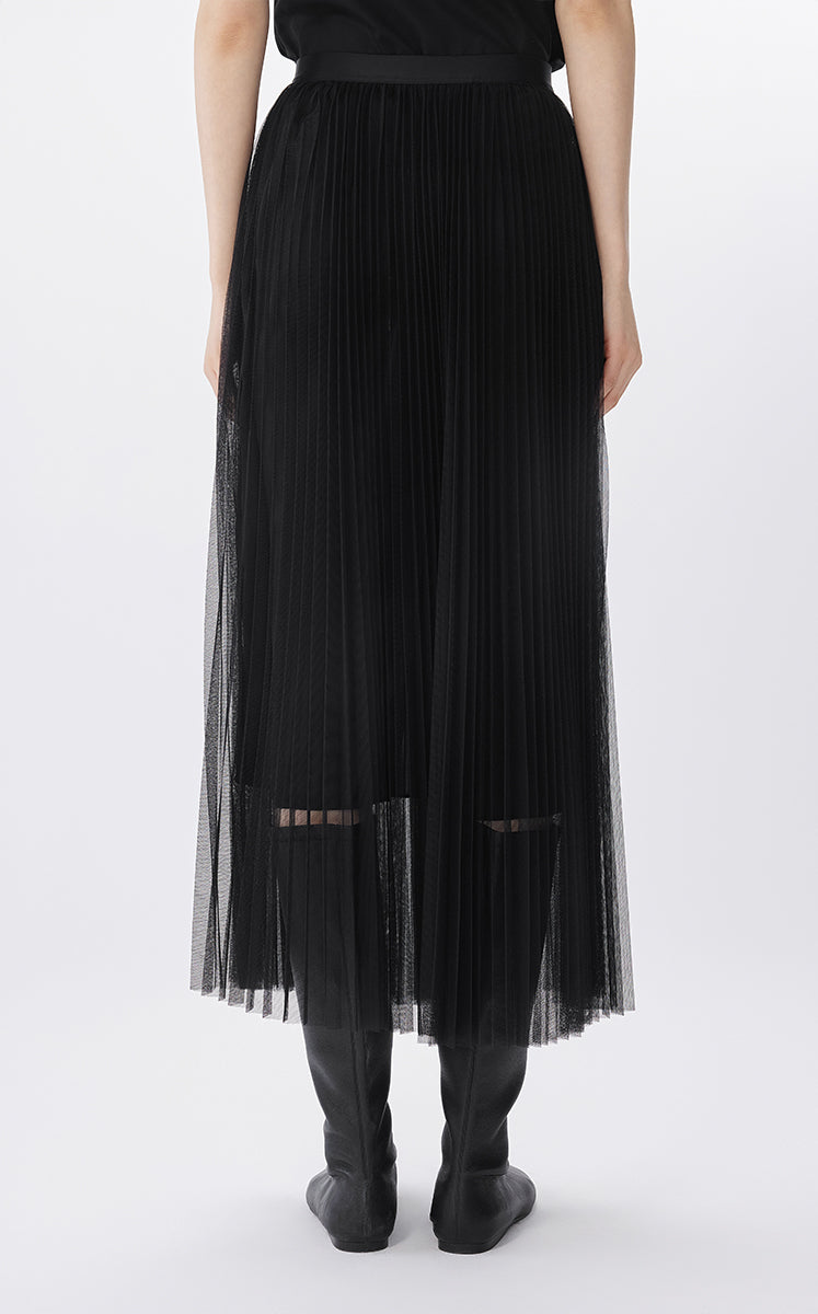 Skirt / JNBY A-Line Pleated Mesh Maxi Skirt Black