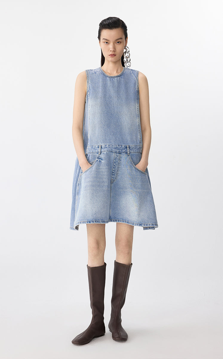 Dress / JNBY Sleeveless Cotton Shift Dress Blue