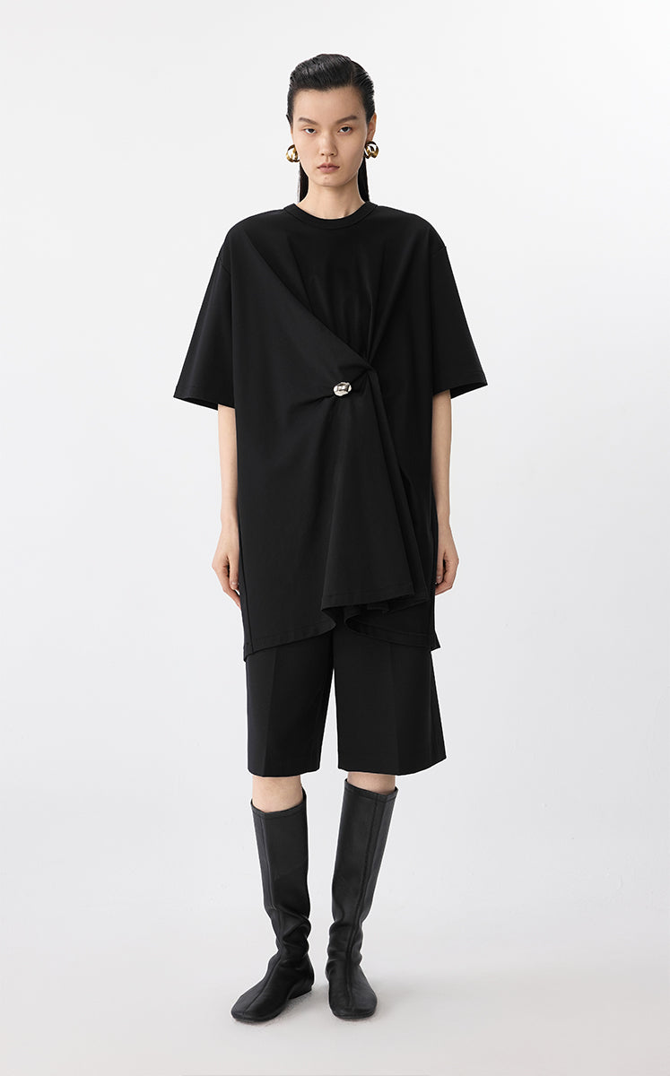 Dress / JNBY Asymmetric Cotton Short Sleeve Dress Black