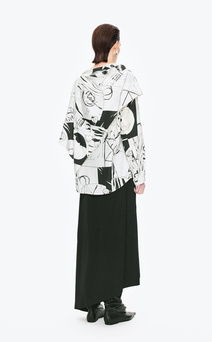Shirt / JNBY Wrap-Style Silk Comic Print Blouse