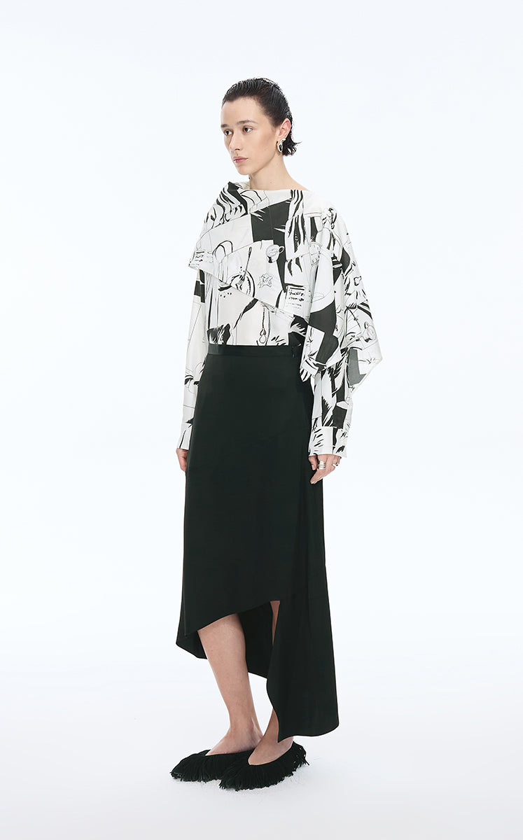 Shirt / JNBY Wrap-Style Silk Comic Print Blouse