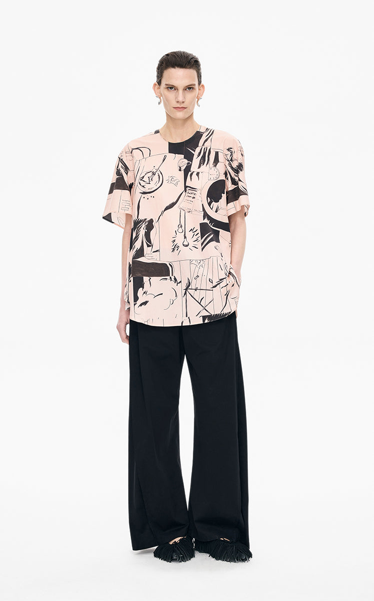 Shirt / JNBY Short-Sleeve Cotton Shirt with Comic Print Pink