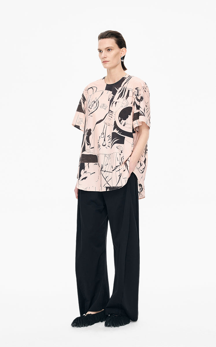 Shirt / JNBY Short-Sleeve Cotton Shirt with Comic Print