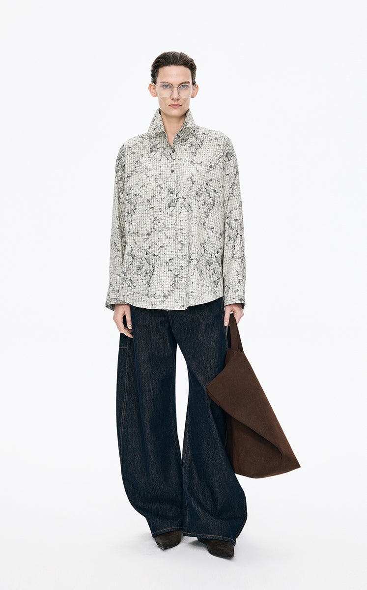Shirt / JNBY Colored Pencil Floral Cotton Shirt White-Black