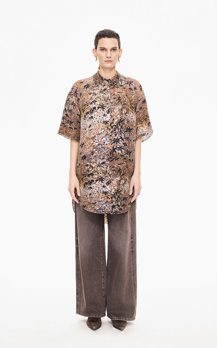Shirt / JNBY Kew Gardens Pleated Floral Loose Shirt Brown