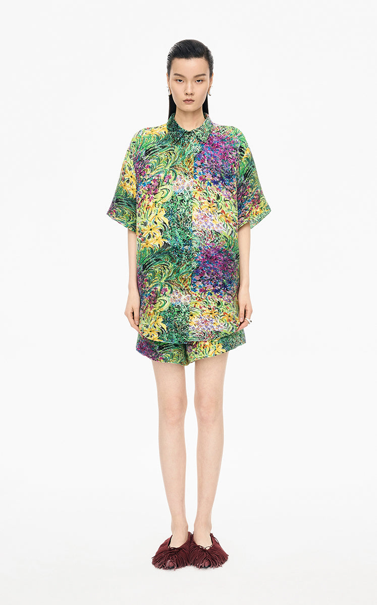 Shirt / JNBY Kew Gardens Pleated Floral Loose Shirt Green