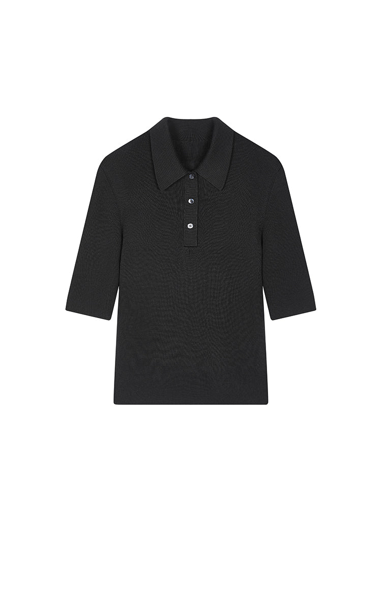 Sweater / JNBY Silk-Cotton Fitted Knit Polo Black