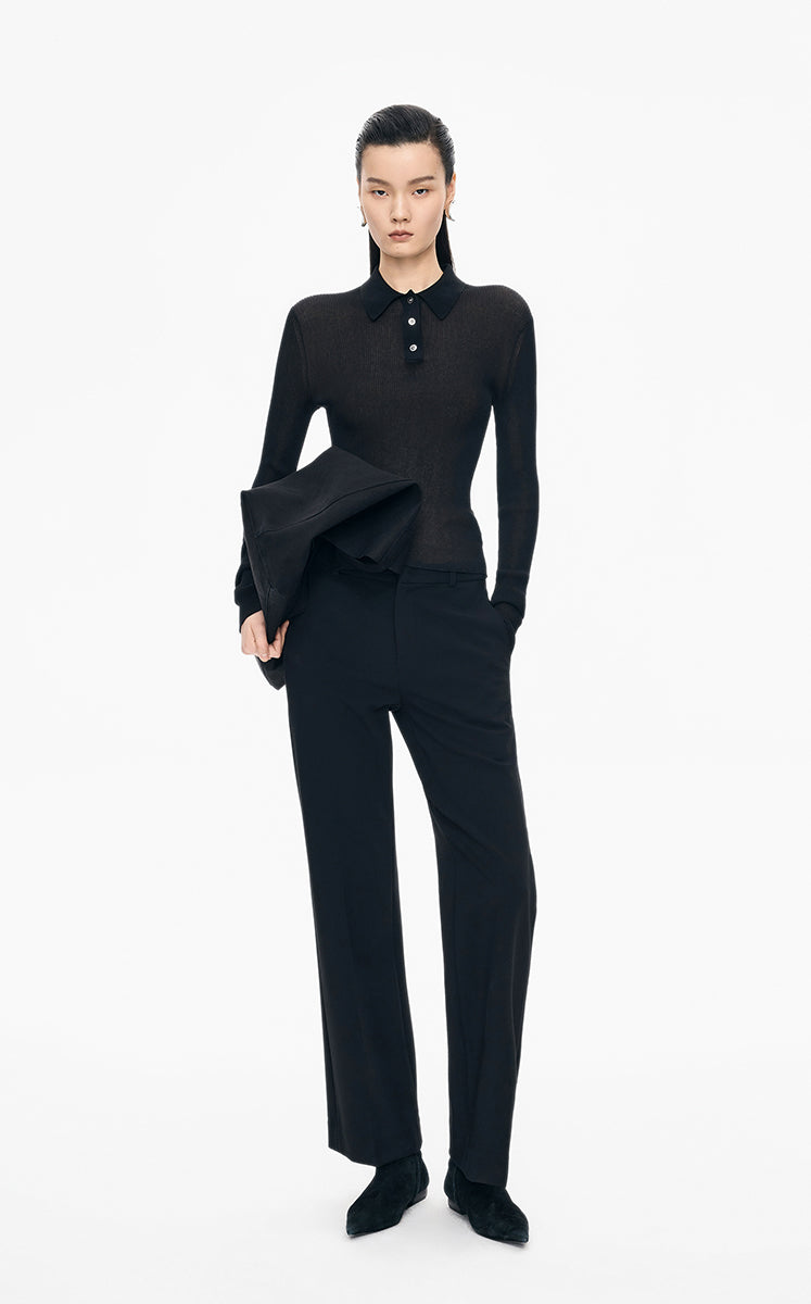 Sweater / JNBY Slim Fit Ultra-Thin Long Sleeve Pullover Black