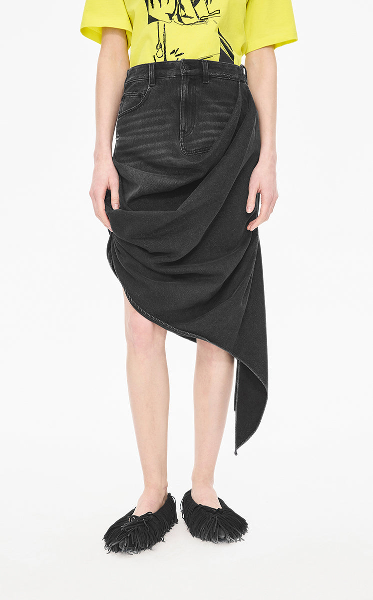Skirt / JNBY Mid-Length Cotton Tencel Skirt Black