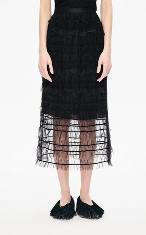 Skirt / JNBY 3D Floral Nylon Mesh Midi Skirt Black